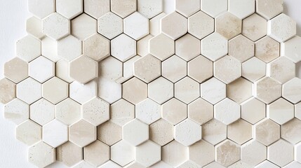 Refined and neutral abstract geometric pattern composed of faded beige hexagon tiles in a random interconnected layout  Minimal harmonious and calming design with a sense of balance and simplicity