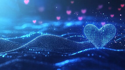 Abstract Blue Heart Love Particle Digital Romance Background