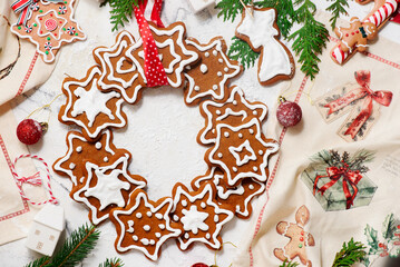 GINGERBREAD  on a Christmas rustic background