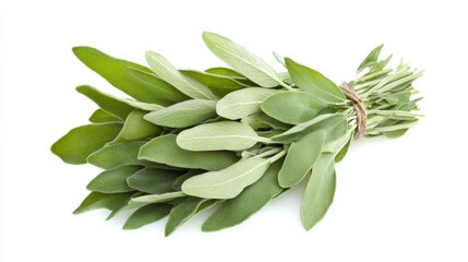 A fresh bunch of sage with its velvety green leaves and aromatic scent, Each leaf&rsquo;s bright color and subtle imperfections captured with precision