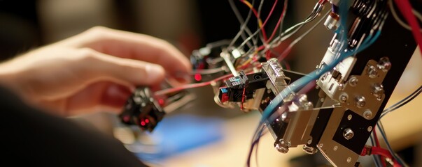 Assembling a robotic arm workshop closeup image industrial environment technical perspective innovation concept