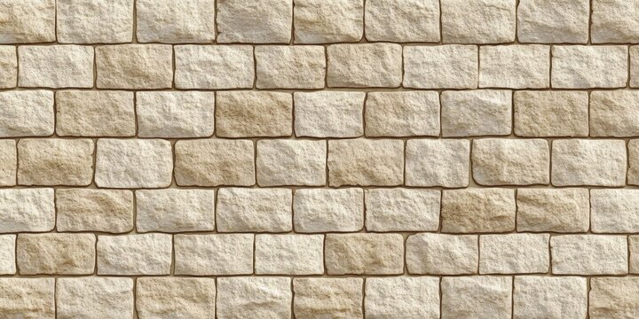 Textured Beige Brick Wall Seamless Background with Rustic Antique Stone Pattern