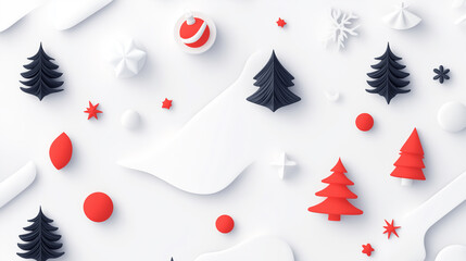 Minimalistic geometry Christmas pattern with Christmas tree fir branches