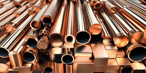 Naklejka premium Photorealistic Metal Tubes and Hexagonal Shapes in Copper and Bronze with Glossy Finish