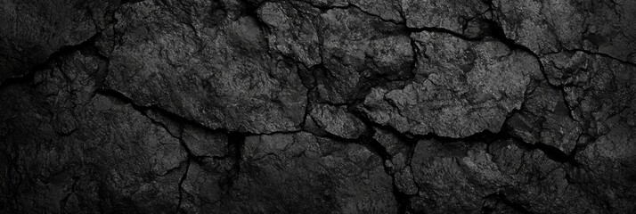 Black rock texture close-up dark stone surface with cracks rough mountain background grunge design space for creativity