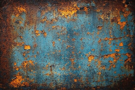 Abstract rust texture close-up vibrant colors orange blue brown rough metal background industrial design