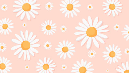 seamless pattern with daisies, light orange pastel background. 