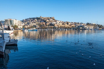 Sunset Panorama of city of Kavala, Greece