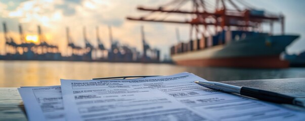 Customs declaration form analysis shipping port document capture industrial environment close-up view logistics insight