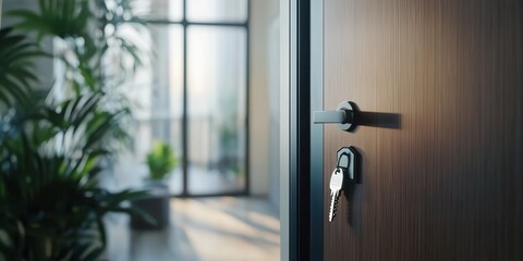 Unlocking new opportunities open door to luxury flat with big windows modern design bright environment