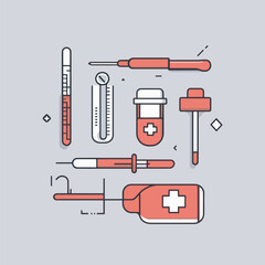 healthcare equipment medical icons set line fill