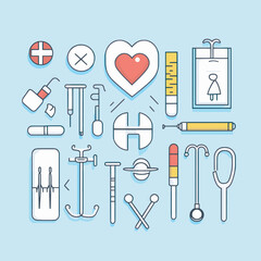 healthcare equipment medical icons set line fill