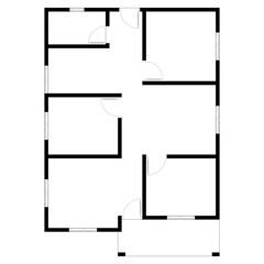 Black and White floor plan of a modern unfurnished house for your design. Suburban house vector blueprint. Architectural background.