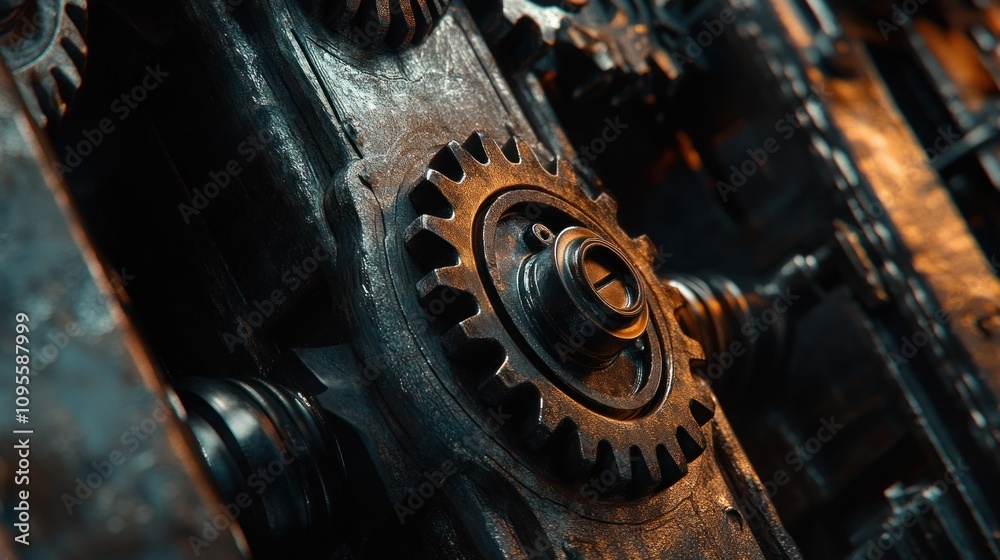 Poster close-up of a rusty gear mechanism