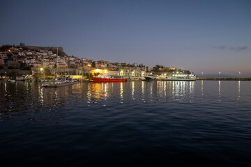 Obraz premium Sunset Panorama of city of Kavala, Greece