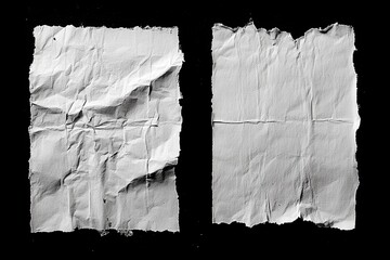 Crumpled White Paper Sheets Textured Against Black Background