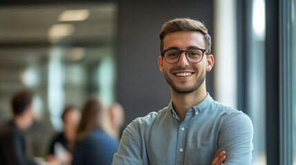 Fototapeta premium Confident Young Businessman Leading a Team Meeting in Office