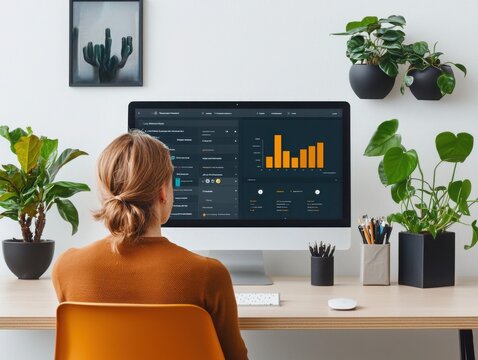 Analyzing online learning dashboard with analytics and real-time data visualization home office infographic modern workspace user-centric design