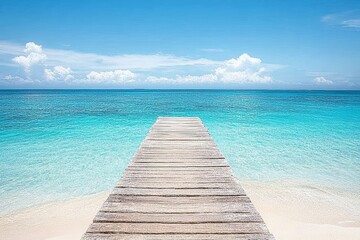 Obraz premium Tropical Island Paradise with Pier and Turquoise Ocean