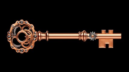 Antique Steampunk Key with Intricate Gear Design