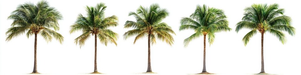 Fototapeta premium tall palm trees with green fronds isolated on white background