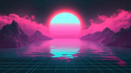 Retro wave abstract, neon pink and cyan, smooth gradients, 80s style 