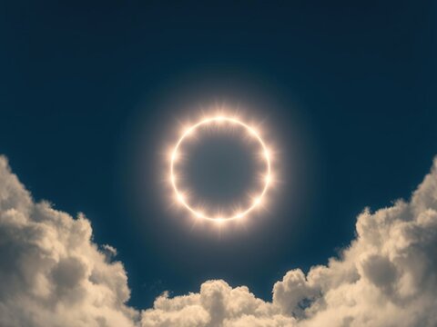 Parhelic circle with multiple bright spots and surrounding clouds, parhelion, bright spots, cloudy sky