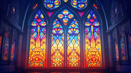 Obraz premium Stained glass window in church ,ai generated. Stained Glass Cathedral. Illustration