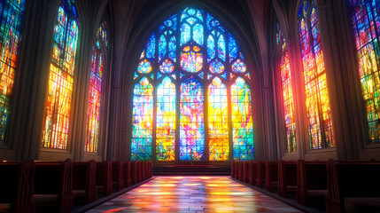 Obraz premium Stained glass window in church ,ai generated. Stained Glass Cathedral. Illustration