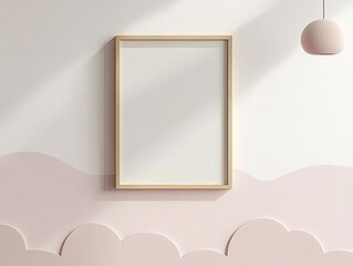 minimalist wooden picture frame on pastel wall for children's room interior mockup nursery gallery decor
