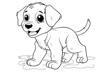 Obraz premium A cheerful puppy with big eyes and a wagging tail, ready for a playful adventure in a puddle.