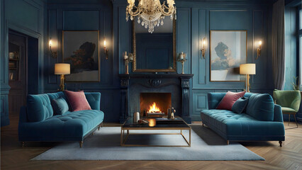 Fototapeta premium living room cold colors luxury incredibly detailed (1)