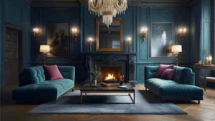 Fototapeta premium living room cold colors luxury incredibly detailed (1)