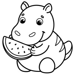 cute little hippopotamus eating a watermelon