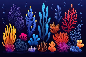 Vibrant underwater scene with colorful coral. Perfect for illustrating marine life, nature, and the ocean.