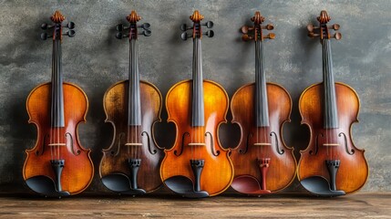 Naklejka premium Five Exquisite Violins Against a Textured Background