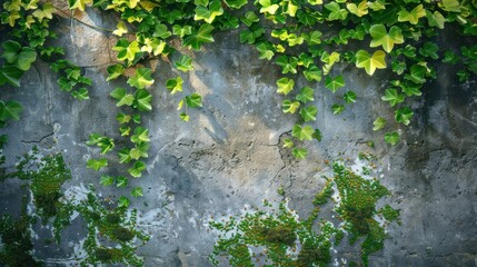 Fototapeta premium Green ivy growing on a textured wall.