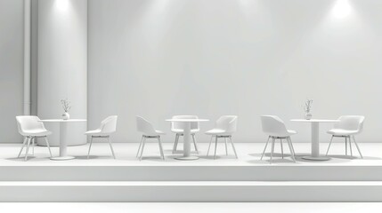 Minimalist White Cafe Seating Arrangement On A Platform