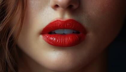 Obraz premium Luscious Red Lips Close-Up with Glossy Finish