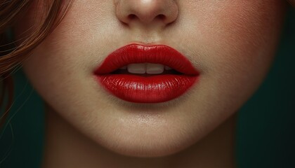 Fototapeta premium Alluring Close-Up of Bold Red Lips with Gloss