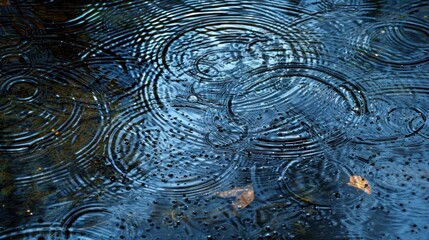 Abstract ripples on the water surface with raindrops.