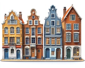 Fototapeta premium Four charming European buildings stand side by side. This image is perfect for travel, real estate, or architecture themes.