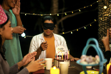 Celebration at Night Birthday Party with Friends