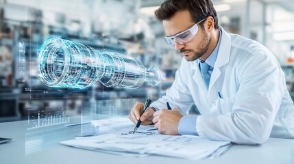 Aerospace Engineer Designing Aircraft Components in High Tech Lab