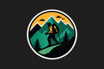 Mountain Hiking Adventure t-shirts Design_Outdoor Exploration Badge_Nature and Wilderness Icon, Vector illustration