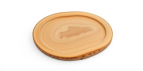 Wooden plate with a unique pattern of leaves or flowers isolated on white, wood design, nature