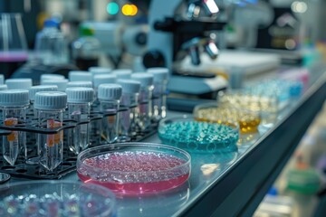 Many different colored liquids in a glass bowl, science fair experiments