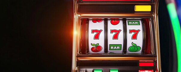 A vibrant image of a classic slot machine displaying three sevens, accompanied by fruit symbols, representing luck and gambling excitement.