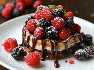 Delicious Raspberry and Blackberry Cake with Chocolate Drizzle