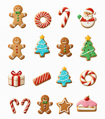 Big set of Cute Christmas cookies isolated on white